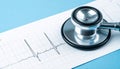 Stethoscope on ECG Heart Rhythm Chart â Blue-Toned Medical Diagnostic Close-Up Royalty Free Stock Photo