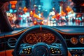 interior inside salon of modern luxury car close up. Dashboard and steering wheel Royalty Free Stock Photo