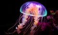 Iridescent glowing translucent jellyfish on black background Royalty Free Stock Photo