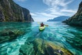 Solo Kayaker Navigates Through Clear Waters Between Towering Cliffs