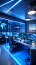 Modern control room with multiple computer screens displaying data and information Royalty Free Stock Photo