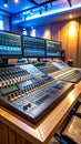 Modern recording studio with mixing console and computer monitors audio production equipment Royalty Free Stock Photo