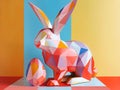 Modern take on Easter bunny and Easter eggs. Polygonal bunny, bright colors. Happy Easter background