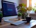 Generated image.A modern workspace with a desktop computer . Royalty Free Stock Photo