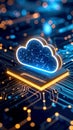 Neon Cloud Computing Concept on Circuit Board Illustrating Data Storage and Technology Royalty Free Stock Photo