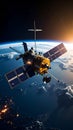 Orbital Satellite Navigates Earth Orbit with Solar Panels Illuminated by Sunrise Royalty Free Stock Photo