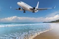 Plane over the beach AI Generated Royalty Free Stock Photo