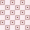Patchwork hearts cute seamless pattern. Checkered red and pink Valentine Day wallpaper striped Royalty Free Stock Photo