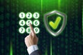 A person is pressing a button on a keyboard. A green check mark appears above Royalty Free Stock Photo