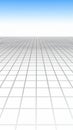 Perspective grid floor receding into a soft blue sky gradient background Royalty Free Stock Photo