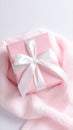 Pink Gift Box with White Ribbon on Soft Blanket Royalty Free Stock Photo