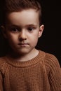 Portrait of serious sad stylish white child boy kid Royalty Free Stock Photo