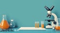 Professional illustration features laboratory setup colorful test tubes beakers and microscope ideal for educational