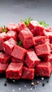 Raw diced beef with rosemary and pepper for grilling Royalty Free Stock Photo