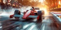 red formula one racing car driving fast on race track. Motion blurry Royalty Free Stock Photo