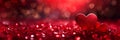 Red shiny heart, glitter panoramic background with defocused bokeh lights, Love and Valentine\'s day header