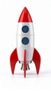 Red and white retro toy rocket with portholes isolated on a clean white background Royalty Free Stock Photo