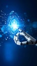Robot hand interacting with digital interface, artificial intelligence concept, futuristic technology Royalty Free Stock Photo