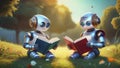 Generated image Robotic Learning: Two Little Robots Reading Together