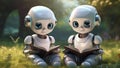 Generated image Robotic Learning: Two Little Robots Reading Together