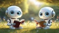 Generated image Robotic Learning: Two Little Robots Reading Together