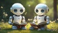 Generated image Robotic Learning: Two Little Robots Reading Together