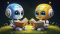 Generated image Robotic Learning: Two Little Robots Reading Together