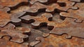 Rusty, interlocking puzzle pieces, illustrating the concept of decay and complexity Royalty Free Stock Photo