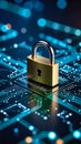 Secure data protection lock on circuit board abstract background concept Royalty Free Stock Photo