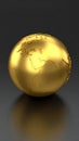 Shiny golden Earth globe with detailed continents on a dark reflective surface premium 3D render Royalty Free Stock Photo