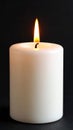 Single White Candle Burning Flame Dark Background Royalty Free Stock Photo