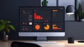 Modern Office Computer Displaying Data Analytics Charts Royalty Free Stock Photo