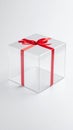 Square Clear Gift Box with Red Ribbon on White Background Celebration Concept Royalty Free Stock Photo