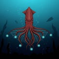 Generated image of a stylized squid is showcased floating in a deep blue Royalty Free Stock Photo