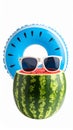 Summer Fun Concept Watermelon Sunglasses and Inflatable Ring on White Royalty Free Stock Photo