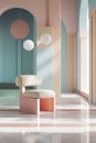 Astylish interior with a blend of pastel pink and turquoise hues. Royalty Free Stock Photo