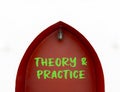 Theory and practice symbol. Concept words Theory and practice on beautiful red wall. Beautiful red and white wall background Royalty Free Stock Photo