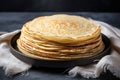 Thin pancakes or russian blini on gray background. Generative AI Royalty Free Stock Photo