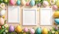 picture frames mockup with pastel easter eggs Royalty Free Stock Photo