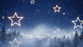Magical Winter Night with Glowing Stars and Forest Lights Royalty Free Stock Photo