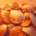 A photo of a dense cluster of scattered fallen foliage leaves, covered with sparkling dew drops. Generated image Royalty Free Stock Photo