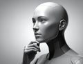 Futuristic humanoid robot in a thoughtful pose, rendered in a sleek white and metallic design. Generated image Royalty Free Stock Photo