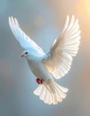 graceful white dove in flight, showcasing its elegant wings and vibrant plumage against a soft, ethereal background. Royalty Free Stock Photo