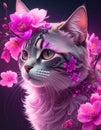 A floral cat in a double-exposure style, blending the cat\'s silhouette with large, vibrant blossoms. Generated image Royalty Free Stock Photo
