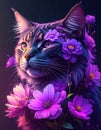 A floral cat in a double-exposure style, blending the cat\'s silhouette with large, vibrant blossoms. Generated image Royalty Free Stock Photo
