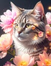 A floral cat in a double-exposure style, blending the cat\'s silhouette with large, vibrant blossoms. Generated image Royalty Free Stock Photo