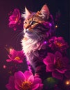 A floral cat in a double-exposure style, blending the cat\'s silhouette with large, vibrant blossoms. Generated image Royalty Free Stock Photo