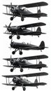 Vintage Biplane Aircraft Montage: Classic Propeller Planes in Black and White Royalty Free Stock Photo