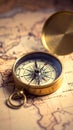 Vintage Brass Compass on Antique Map Exploring Navigation and Direction Royalty Free Stock Photo