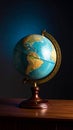 Vintage Globe on Wooden Table with Dark Blue Background Royalty Free Stock Photo